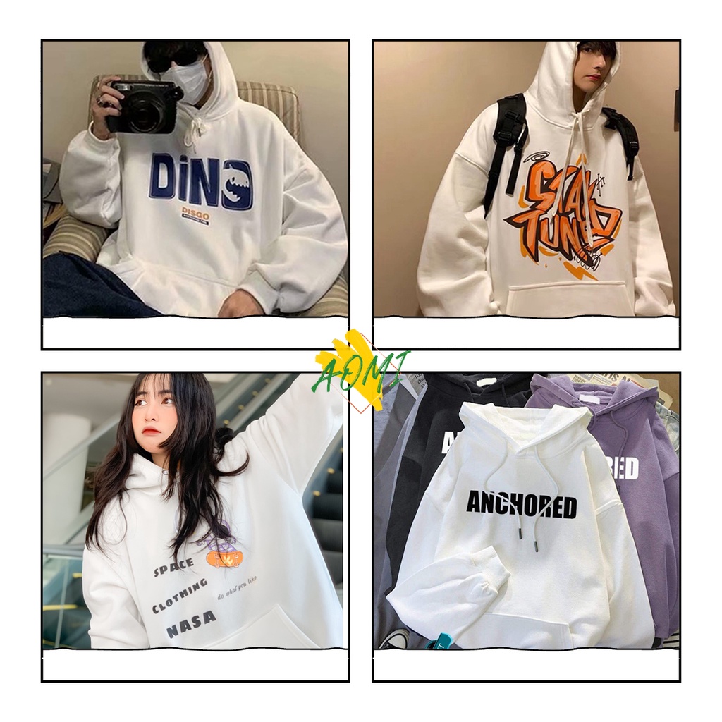 Áo Hoodie NASA DTSU DINO ANCHORED khoác Nỉ Bông có mũ form rộng basic tay dài dày dặn ấm áp cặp đôi nam nữ unisex Aomivn