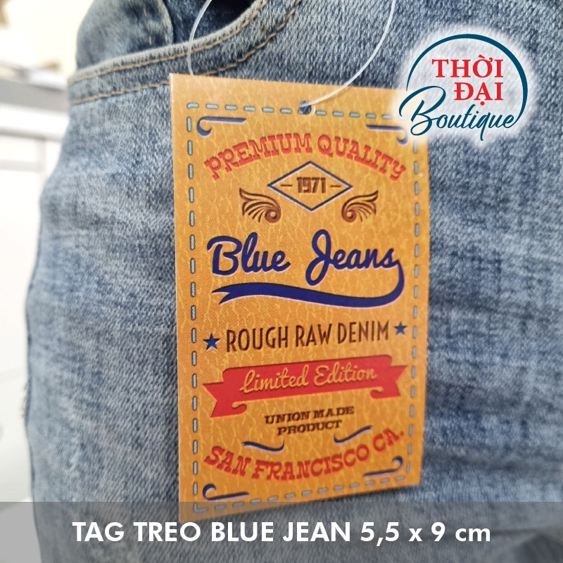 Tag nhãn treo giấy thời trang Blue Jean da bò (5,5x9cm) combo 200c