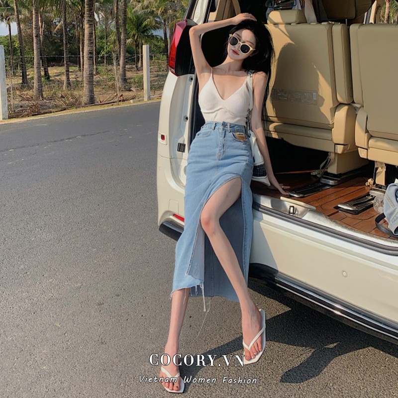 chân váy jean Nữ Lưng Cao Dáng Chữ A Thời Trang | BigBuy360 - bigbuy360.vn