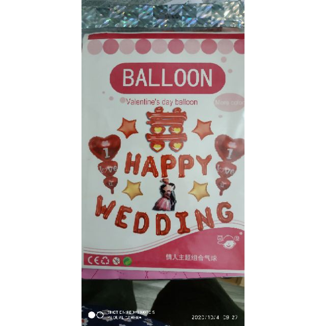 Bộ bóng bay happy wedding nhiều Chi tiết, bóng happy wedding tráng nhôm, trang trí đám cưới, bóng cô dâu chú rể