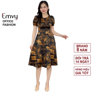 Đầm công sở thiết kế có túi, họa tiết hoa dáng xòe chất liệu lụa satin nhẹ , mát B83 Emvy