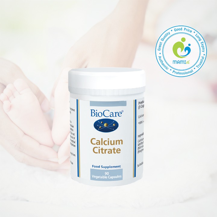 Viên uống canxi (90v) chống loãng xương cho trẻ từ 6 tháng tuổi, phụ nữ mang thai mẹ bầu cho Biocare Calcium Citrate, UK