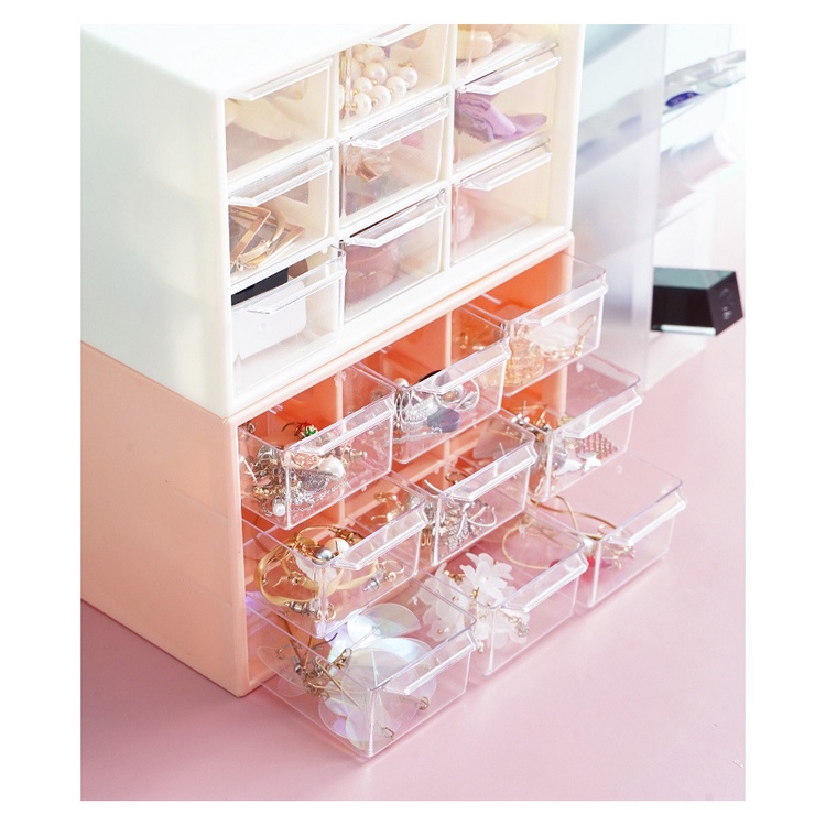 Tủ Mini 9 Ngăn Kéo Dễ Thương Để Bàn Chống Bụi Đựng Trang Sức Mĩ Phẩm Đồ Dùng Học Tập