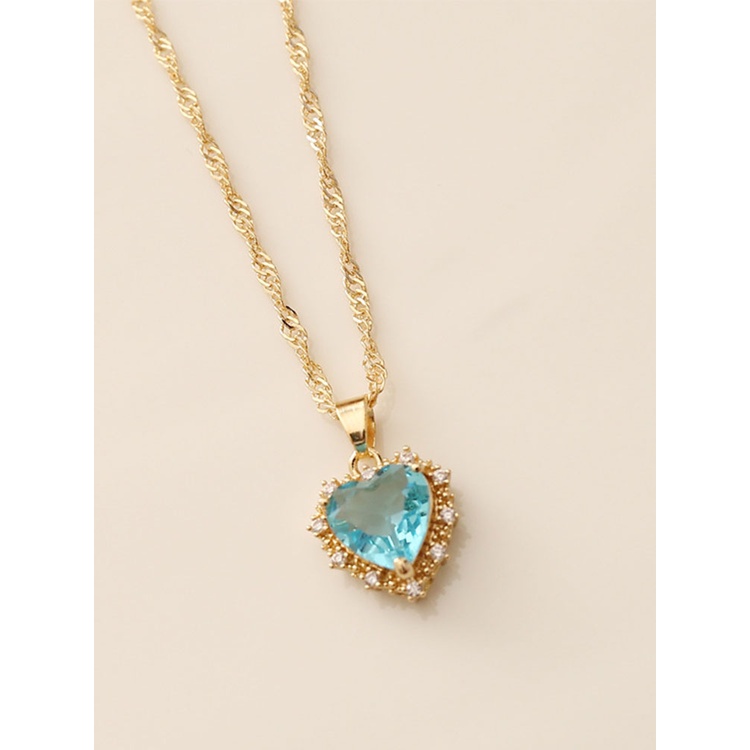Ygt Vòng cổ Vàng Mặt Trái Tim Đính Đá Pha Lê Màu Xanh Dương / Hồng Sâm Panh Dành Cho Nữ