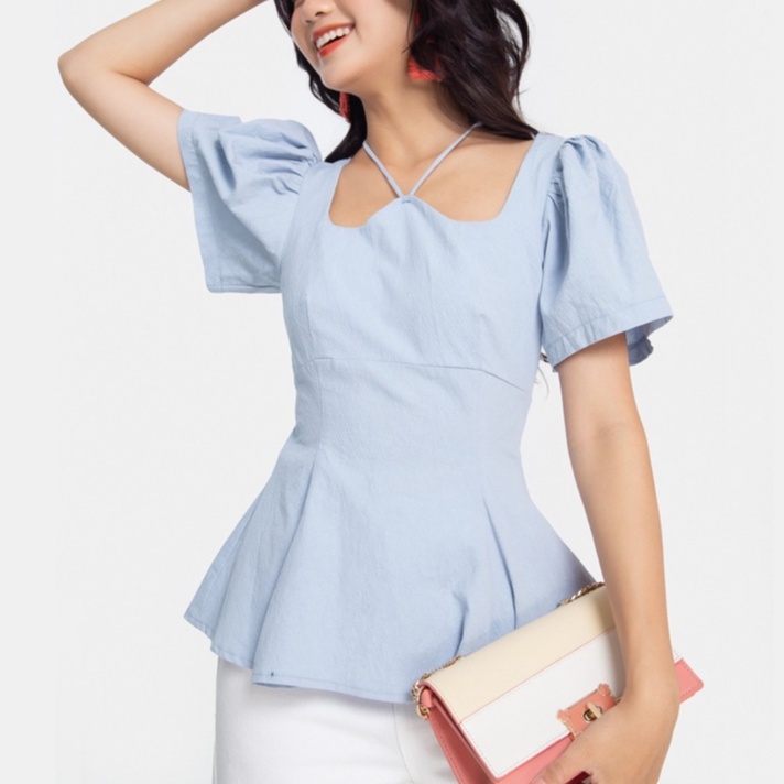 Áo kiểu nữ cổ yếm HNOSS nhún eo tay phồng HNAKI047