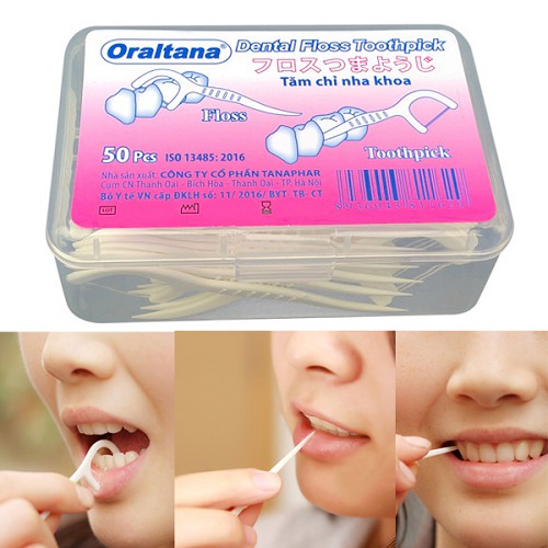 Tăm Chỉ Nha Khoa Oraltana tiệt trùng chính hãng hộp 50 Cái Nhật bản made in Việt Nam ( like tăm xỉa răng chỉ Okamura )