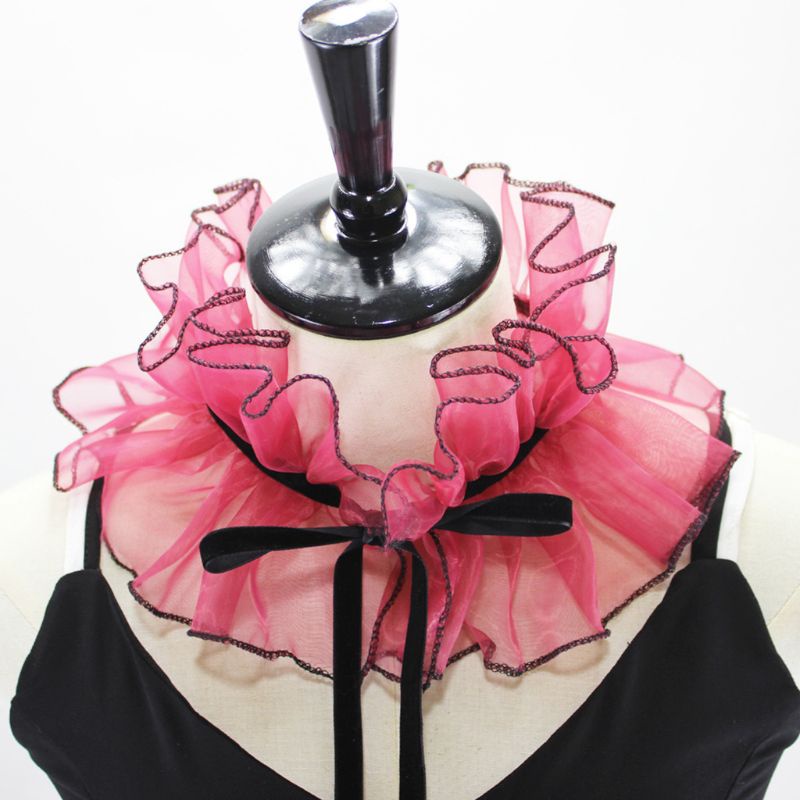 Han Victorian Vòng Cổ Giả Cổ Đứng Nhún Bèo Hóa Trang Cổ Điển Organza Agaric