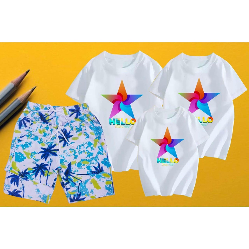 Áo thun gia đình, Đồng phục gia đình, nhóm 3/4/5 người Áo thun cotton mát mịn, dày dặn - in hình ngôi sao hello