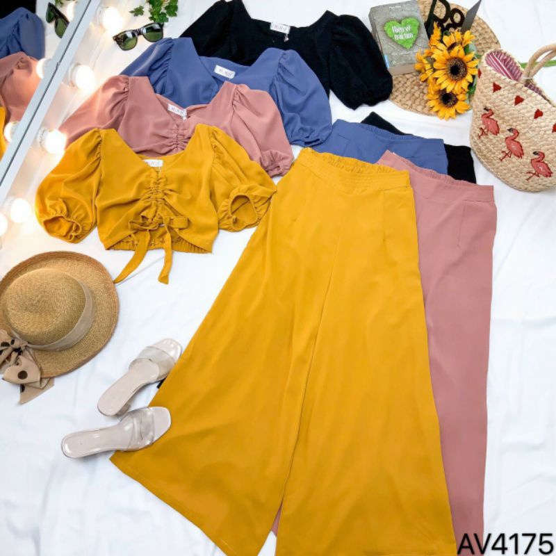 set bộ áo rút dây quần suông thiết kế