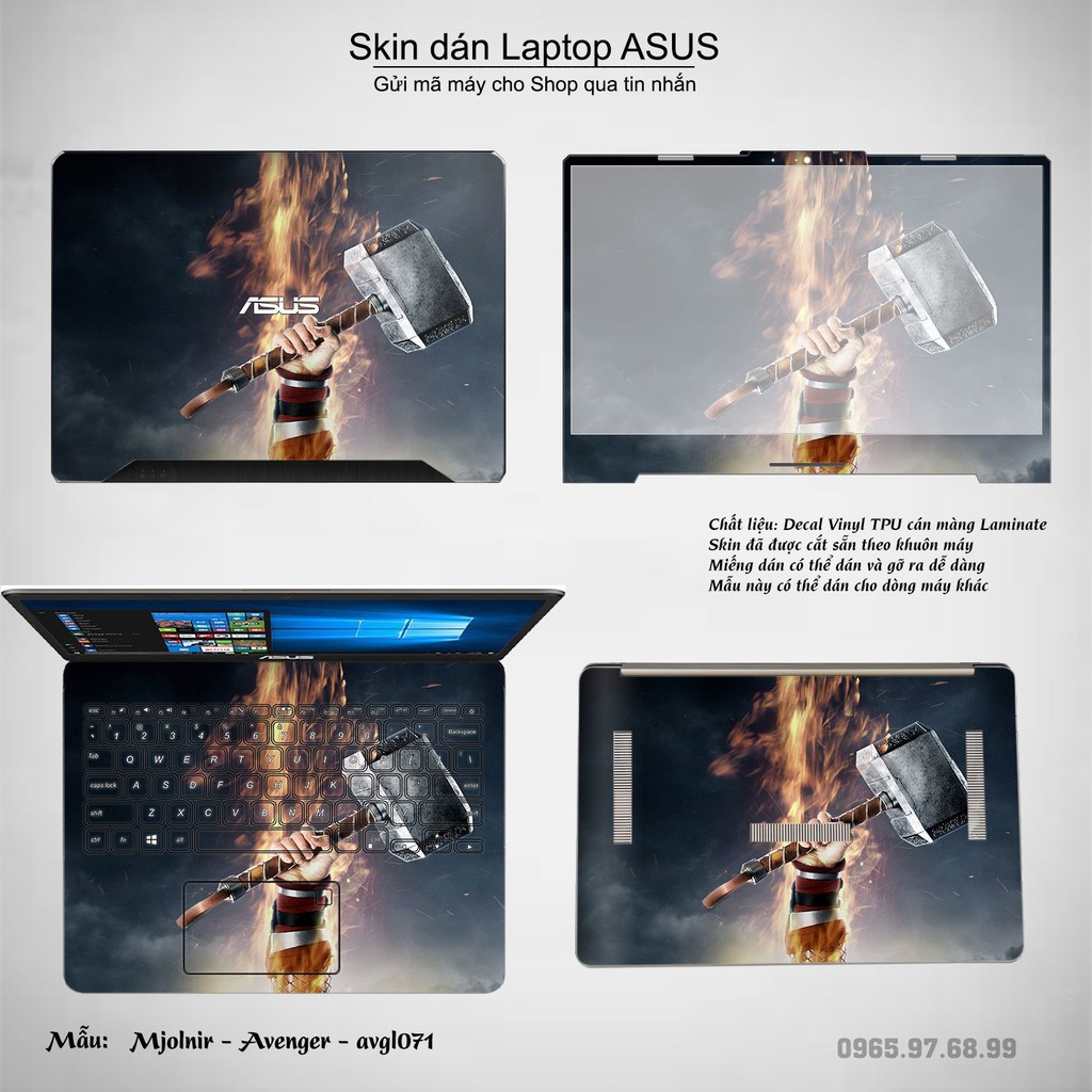 Skin dán Laptop Asus in hình Mjolnir - Avenger - avgl071 (inbox mã máy cho Shop)