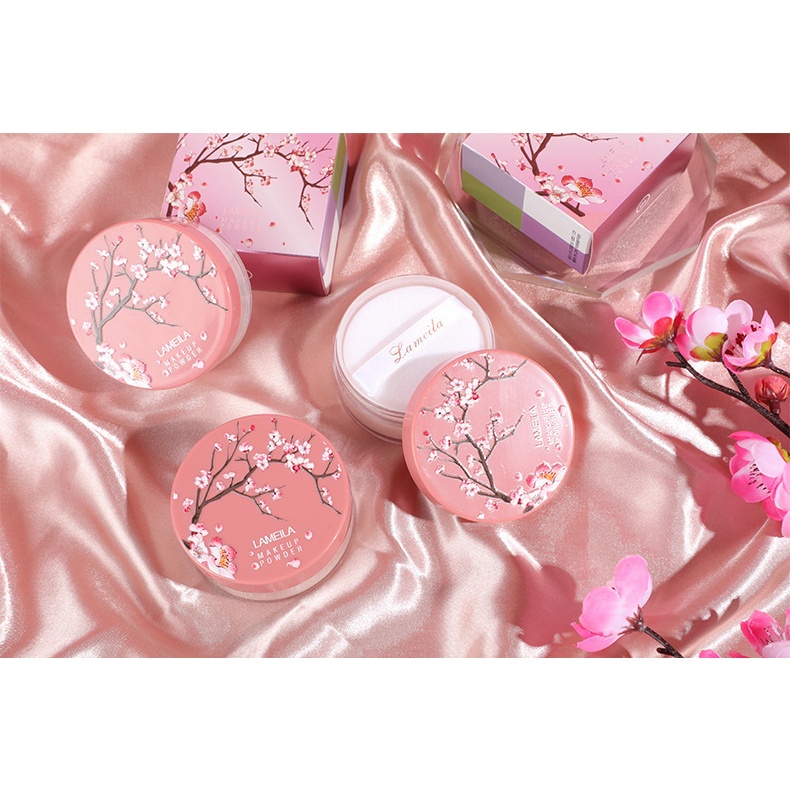 Phấn phủ bột kiểm soát dầu Lameila Sakura siêu mịn, Phấn phủ nội địa Trung dạng bột cánh hoa Lameila Gather Beauty