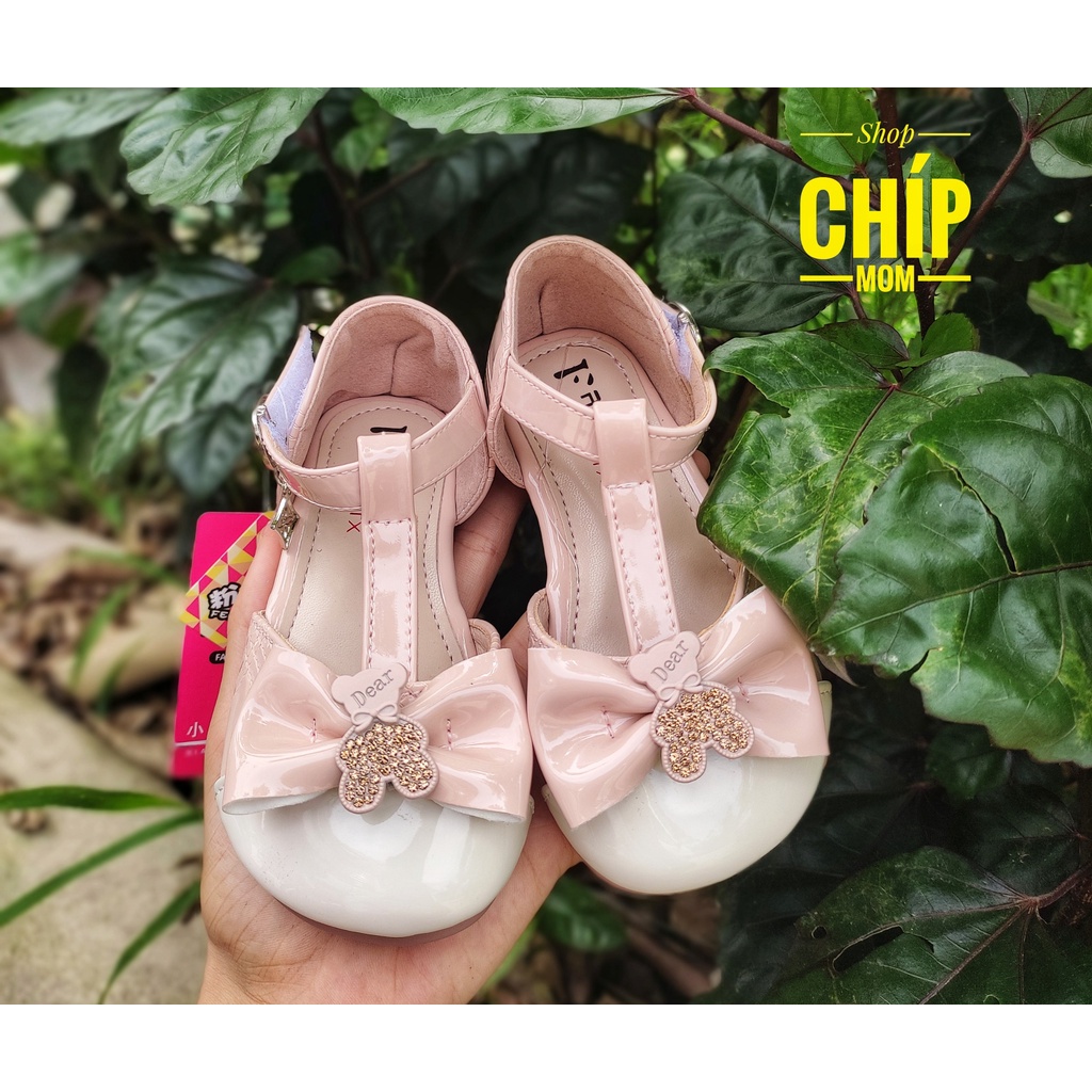 giày búp bê bé gái giày bệt cho bé da PU bóng mềm dễ lau nơ gấu đế dẻo êm chân full box 9007 ( có video ảnh thật )