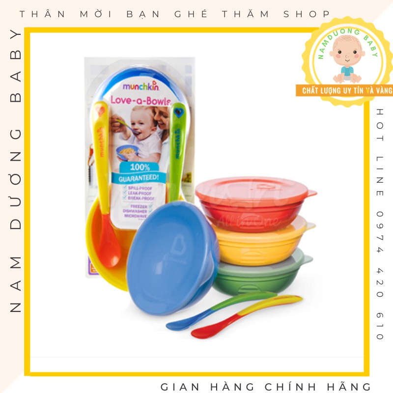 BỘ 4 BÁT CÓ NẮP KÈM 2 THÌA MUNCHKIN Nhập Mỹ dùng cho bé ăn dặm, chất lượng cao hàng nhập khẩu, an toàn