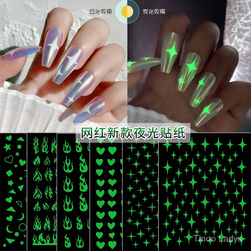 Hình dán dạ quang xinh xắn trang trí móng tay nghệ thuật