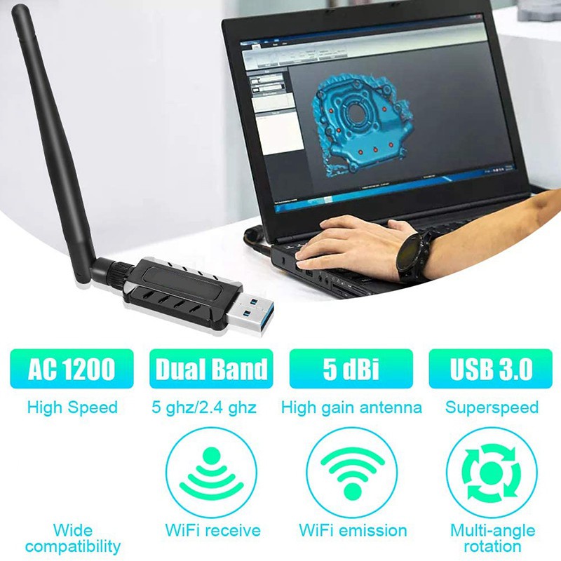 Bộ Chuyển Đổi Ăng Ten Wifi Băng Tần Kép 1200mbps 5dbi | BigBuy360 - bigbuy360.vn