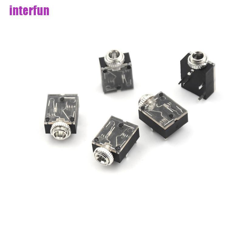 [Interfun1] 5Pcs 5 Pins 3.5Mm Audio Mono Jack Socket Pcb Panel Mount Headphone Parts [Fun]