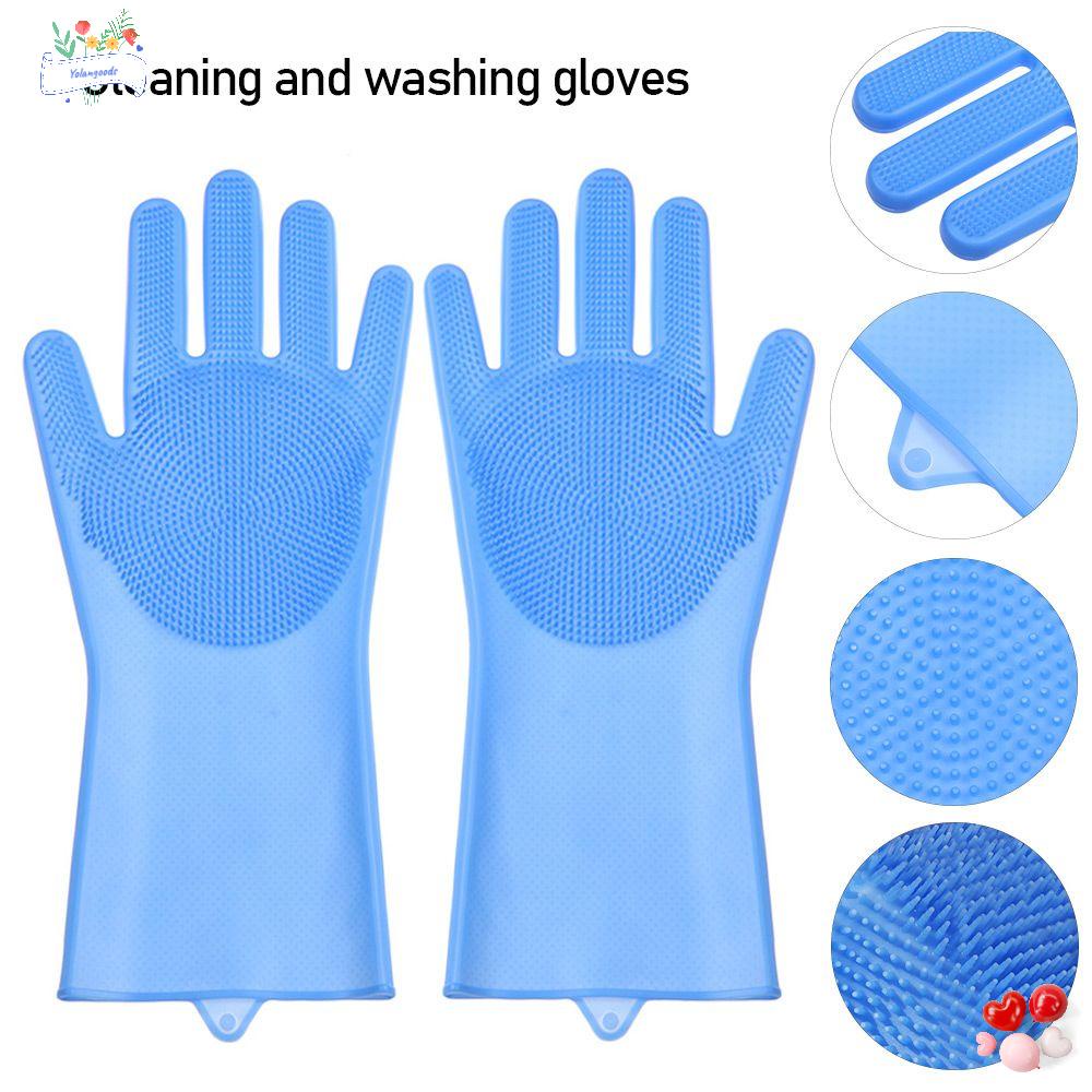 ☆Yola☆ Set 2 Găng Tay Rửa Chén Bằng Silicone Chống Trượt Đa Năng Nhiều Màu Sắc