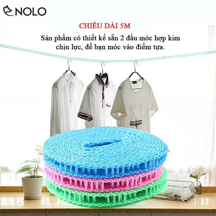 Combo 3 Bộ Dây Phơi Quần Áo Chiều Dài 5M Chất Liệu Nylon Đan Chịu Lực Chống Thấm Nước