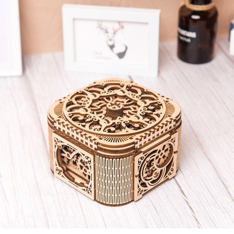 Đồ chơi lắp ráp gỗ 3D Mô hình Cơ động học Hộp kho báu Treasure Box MZK019