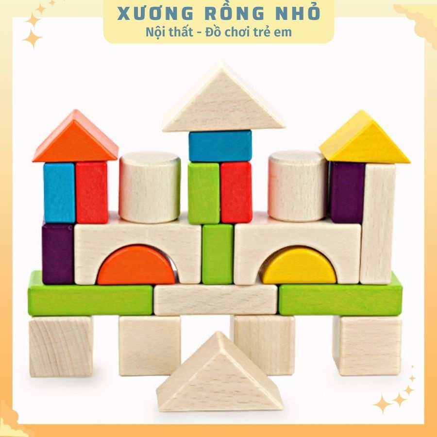 Bộ xếp hình khối bằng gỗ 30 chi tiết đơn giản nhiều màu sắc - Xương Rồng Nhỏ