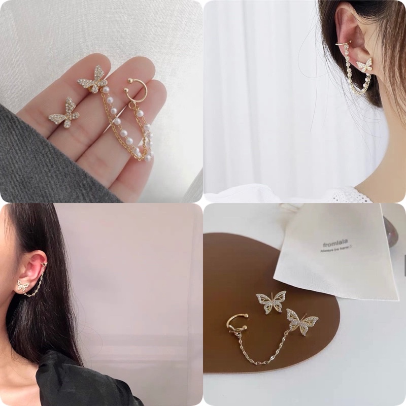 1 ĐÔI khuyên vành xỏ kẹp đá