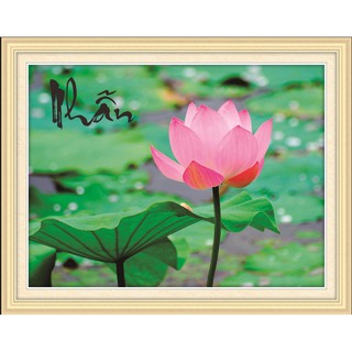Tranh đính đá Chữ Nhẫn - Hoa Sen 88702 (chưa đính)