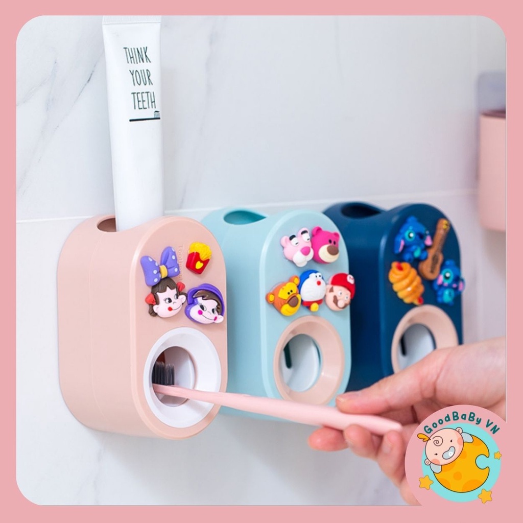Dụng cụ bóp kem đánh răng tự động kèm cốc đánh răng cho bé hoạt hình dễ thường Goodbabyvn