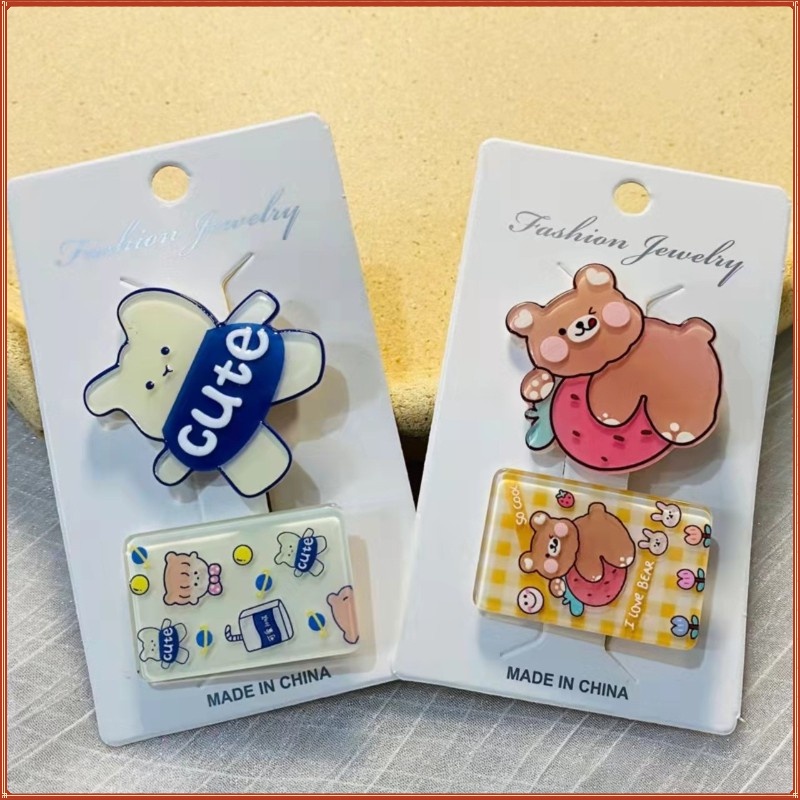 Kẹp Tóc Mỏ Vịt Bằng Acrylic In Họa Tiết Hoạt Hình Dễ Thương Phong Cách Hàn Quốc