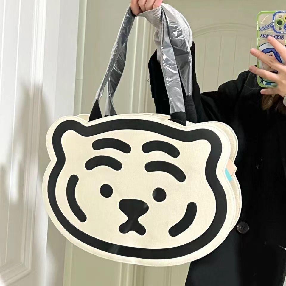 Túi Tote Đeo Vai Vải Canvas Hình Đầu Hổ Phong Cách Hàn Quốc Kiểu Mới 2022