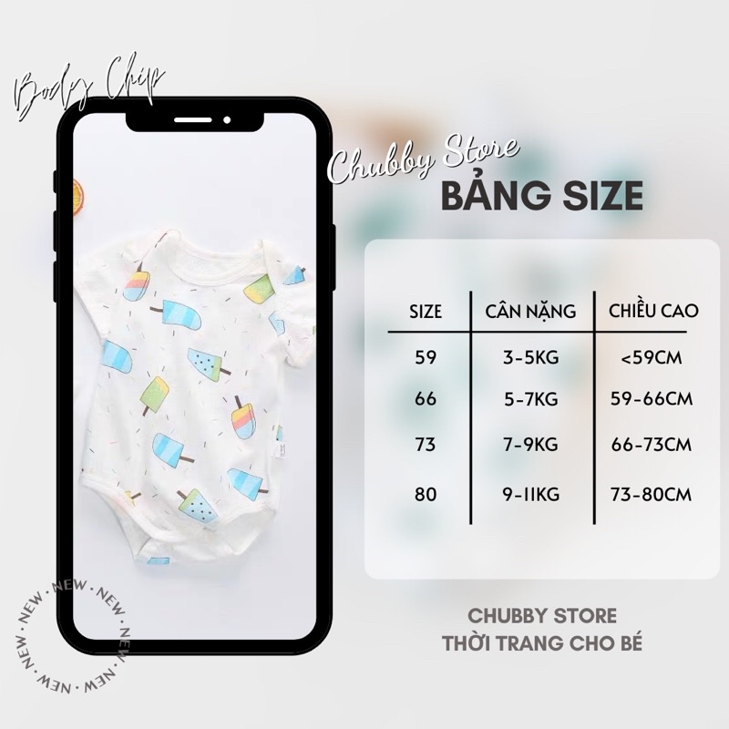 Body Chip Cộc Tay Cho Bé,Body Sơ Sinh Vải Cotton Thông Hơi Thoáng Mát Cho Bé 0-12 tháng