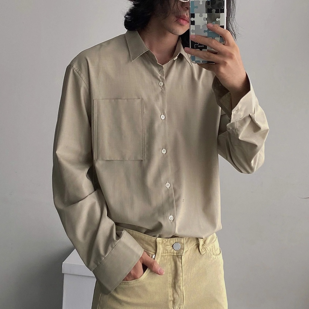 Áo sơ mi nam dài tay HB phối túi vuông đơn giản basic chất vải thoáng mát dễ dàng phối đồ | KATUS STORE 00527
