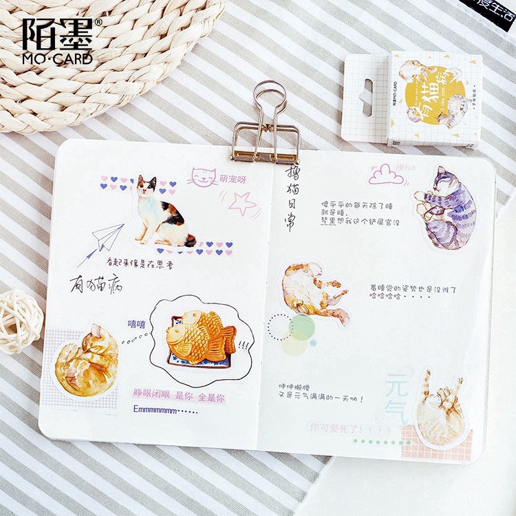 [HD44] Bộ 45 hình dán sticker Hình Mèo đáng yêu trang trí sổ tay DIY