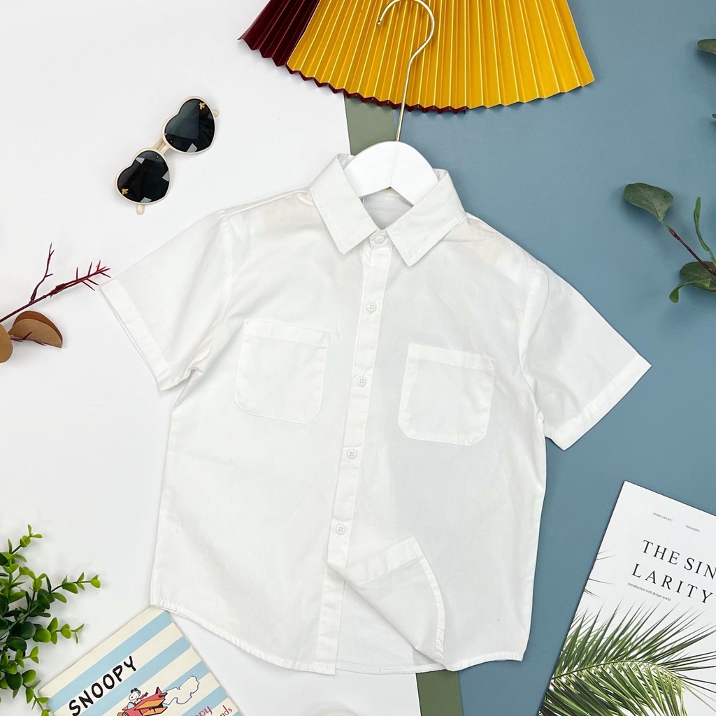 🤠 Siêu Phẩm 🌱 Áo sơ mi bé trai màu trắng, cộc tay 6/14T . [A0]