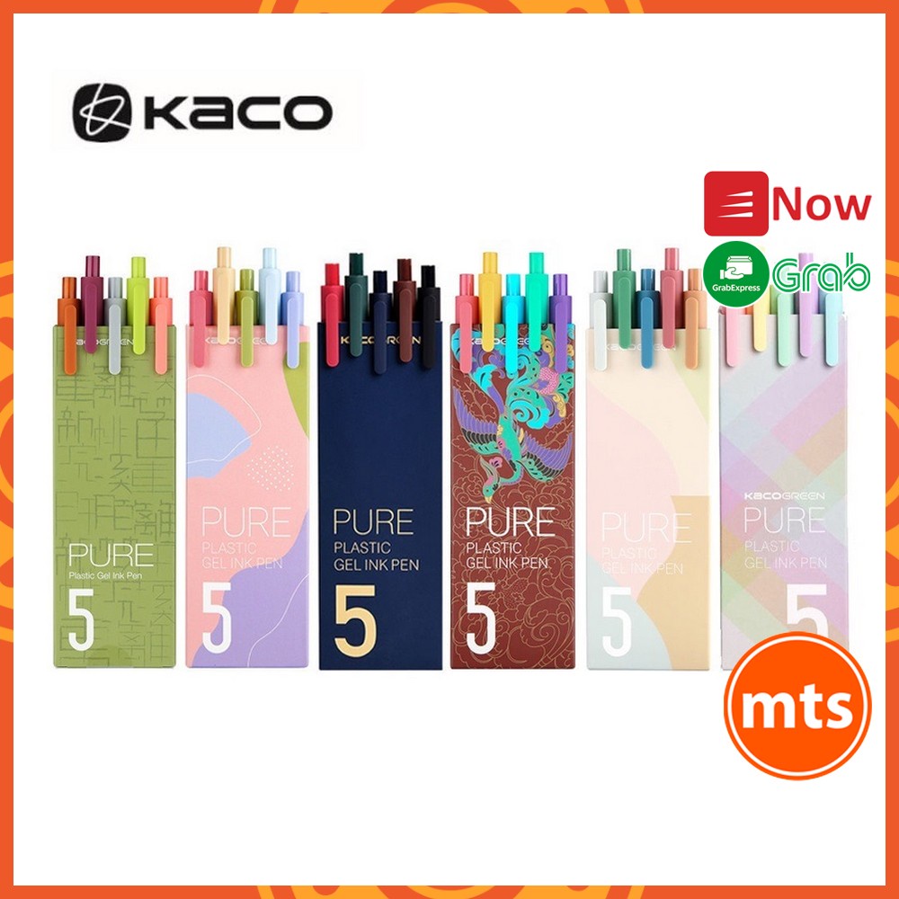 Hộp Bút Kaco 5 Bút 5 Màu Cao Cấp KacoGreen Pure Plastic Ink Pen - Minh Tín Shop