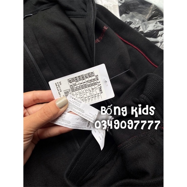 Bộ Nỉ Kéo Khoá Bé Trai Đen Viền Đỏ MAX