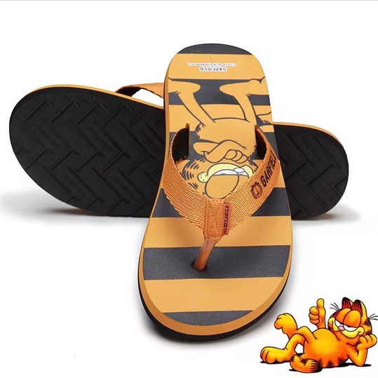 Dép Xỏ Ngón Đi Biển Chống Trượt In Hoạt Hình Mèo Garfield Dễ Thương Cho Các Cặp Đôi