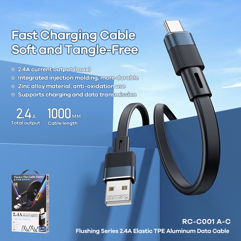 Cáp Sạc Điện Thoại Remax RC-001 Cổng Táo/Type C/ MicroUSB Dòng Sạc 2.4A Vỏ Bọc PVC Chống Gãy Gập