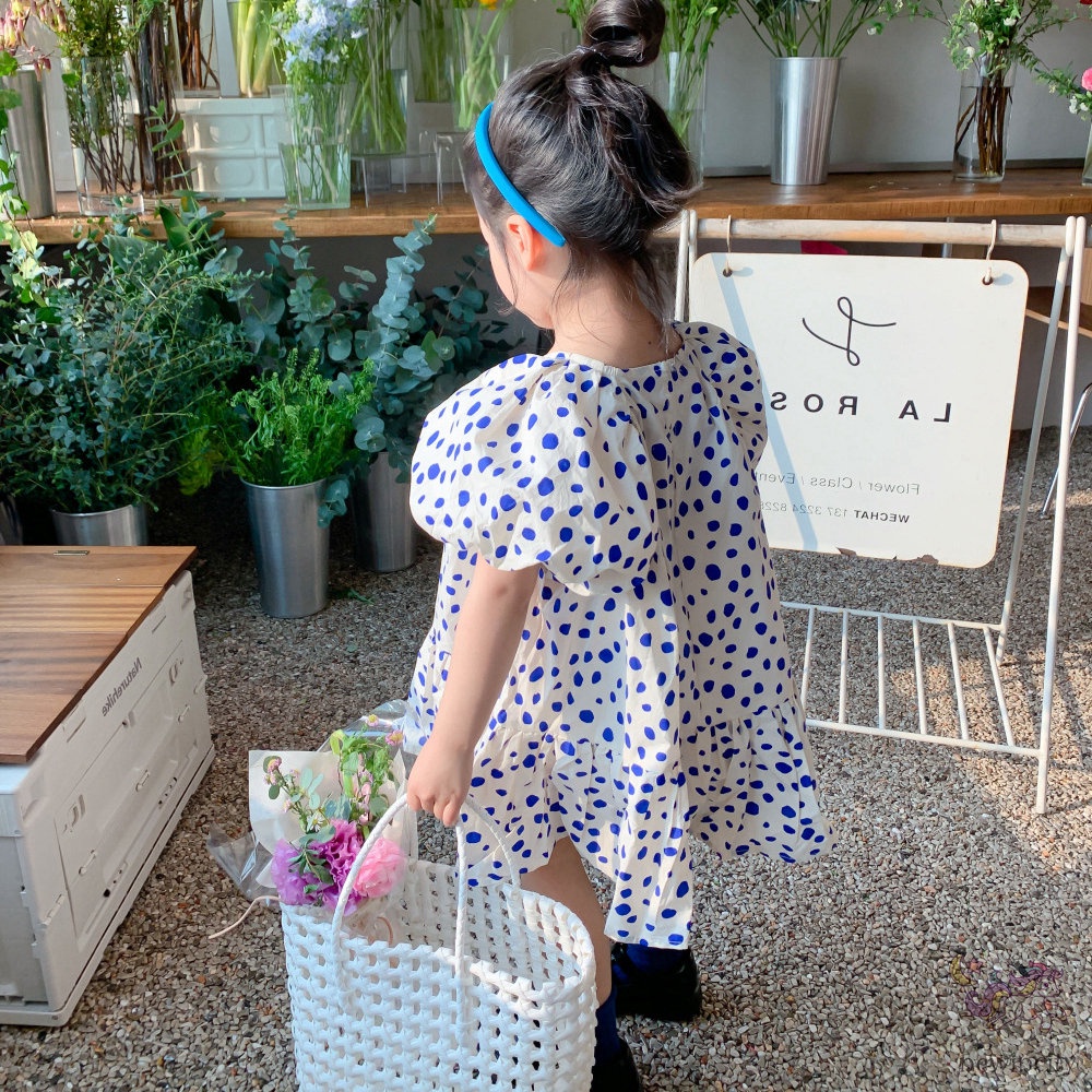 Đầm Công Chúa Tay Ngắn Phồng Họa Tiết Chấm Bi Dễ Thương Thời Trang Mùa Hè Phong Cách Hàn Quốc Dành Cho Bé Gái