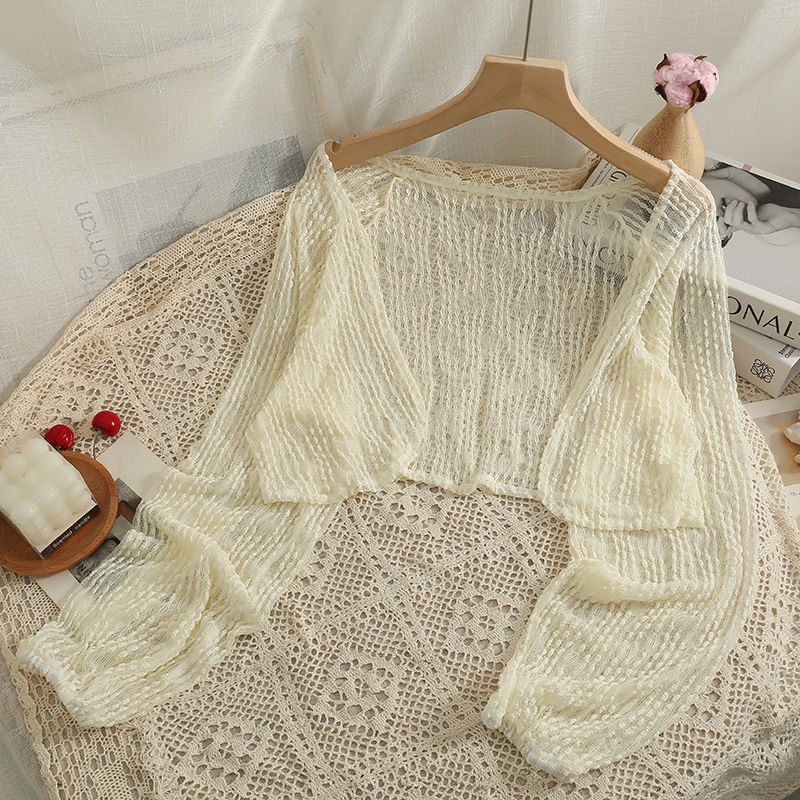 Áo Cardigan Mỏng Tay Dài Phồng Xuyên Thấu Phong Cách Phương Tây Thời Trang Mùa Hè Mới 2023