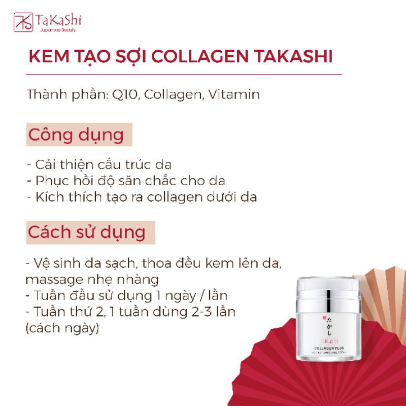 Kem tạo sợi collagen Takahashi, giúp sinh collagen, dưỡng trắng, tái tạo da chống lão hóa, ngăn ngừa nám tái phát, 30gr