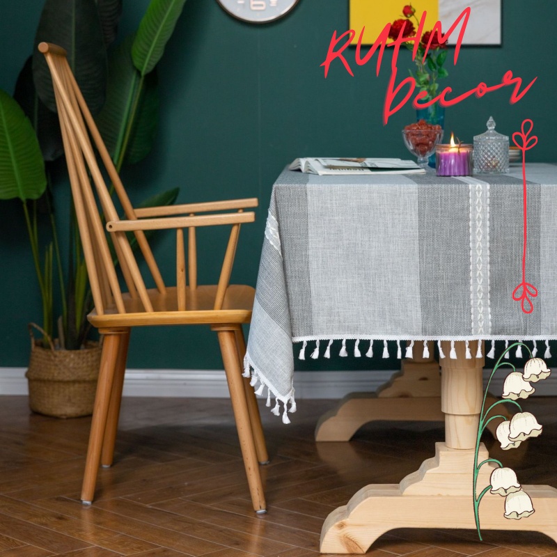 Khăn trải bàn cao cấp sang trọng Ruhm Decor cotton thêu dày dặn, không bai xù trang trí phòng ăn KBCC14
