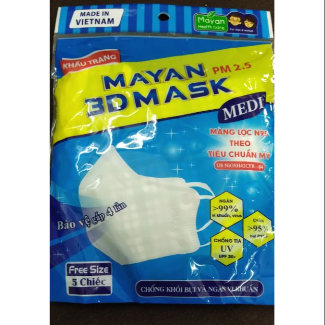 🇻🇳 KTYT Mayan 3D Mask medi gói 5 chiếc 5 lớp ngăn bụi PM 2.5, Lọc 99% vi khuẩn, chuẩn iso, ce | BigBuy360 - bigbuy360.vn