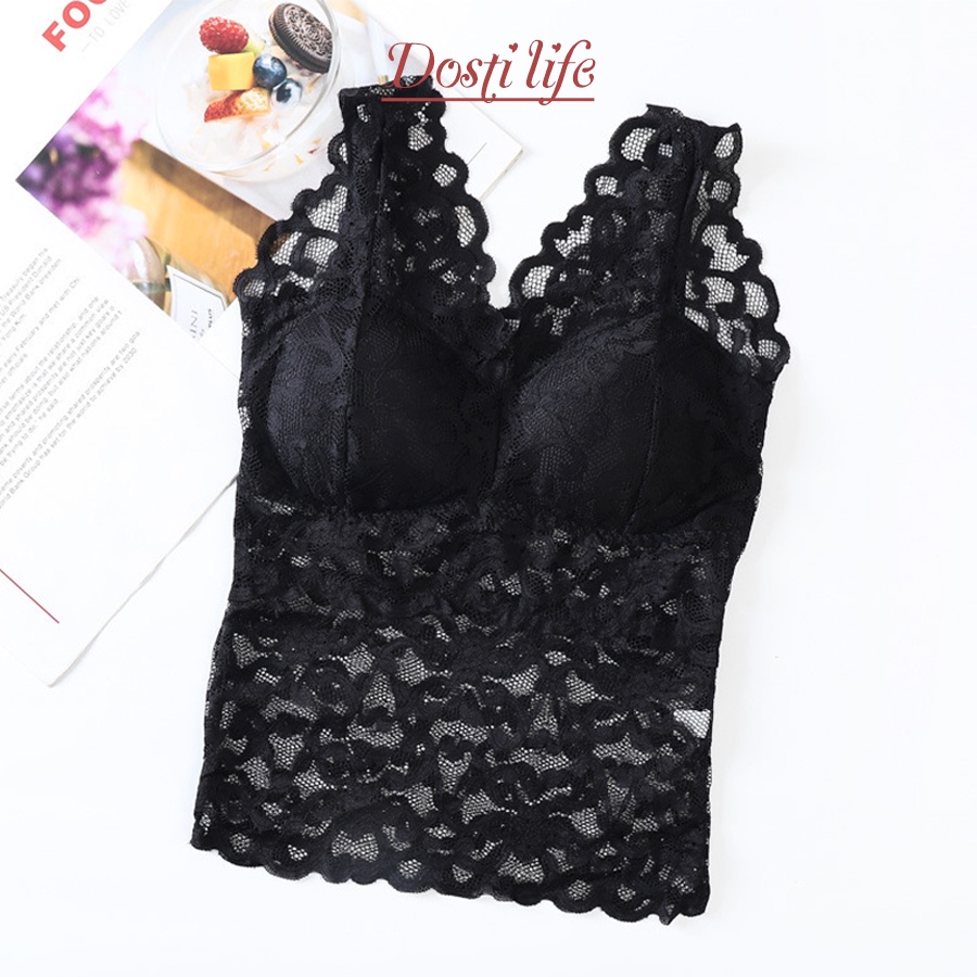 Áo Lót Bralette Ren Có Mút Nâng Ngực Nữ Dáng Dài Cổ V Nâng Ngực Sexy Màu Trắng Dosti Life AL302