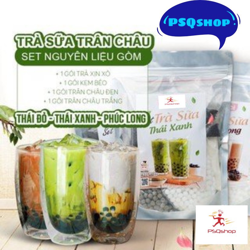 Set TRÀ SỮA THÁI XANH, ĐỎ Trân Châu (6-20ly) full topping tự nấu chuẩn vị - Set nguyên liệu