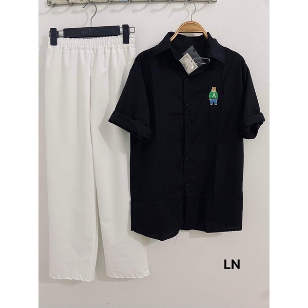 Sét áo sơ mi gấu +quần Kaki trắng LN11