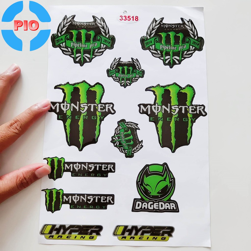 [Decal xe] Bộ Tem Monster Dập Nổi Cao Cấp Dán Xe Máy, Ô Tô, Mũ Bảo Hiểm, Chống Thấm Nước, Chống Bay Màu