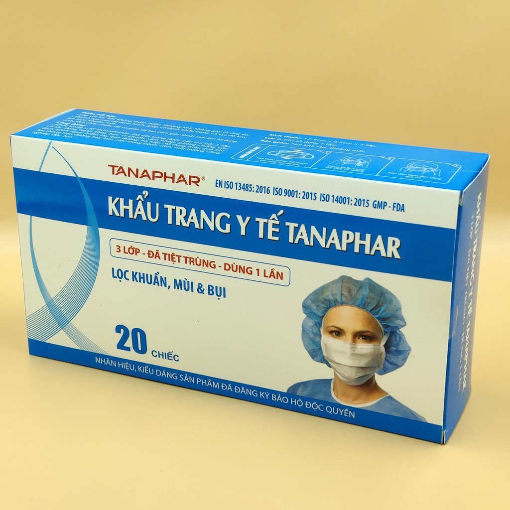 Khẩu Trang Y Tế Tanaphar 3 Lớp Tiệt trùng từng cái(Hộp 20 Cái)