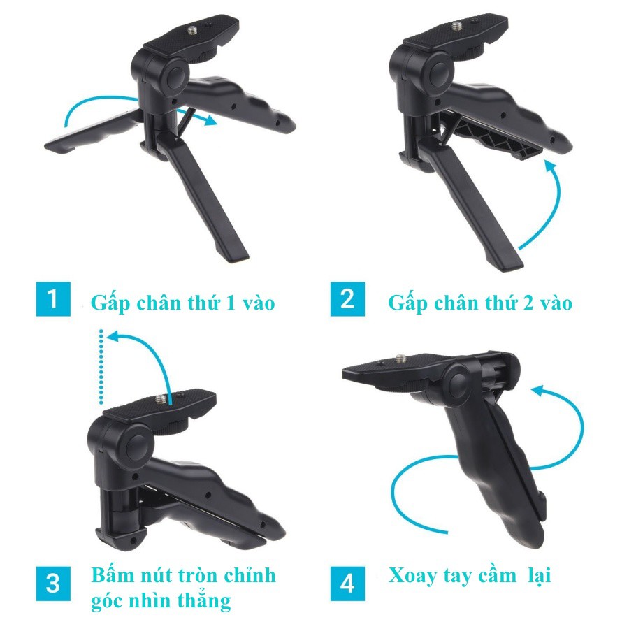 Tripod giá đỡ 3 chân mini đa năng hỗ trợ tay cầm, để bàn cho điện thoại, gopro giá rẻ