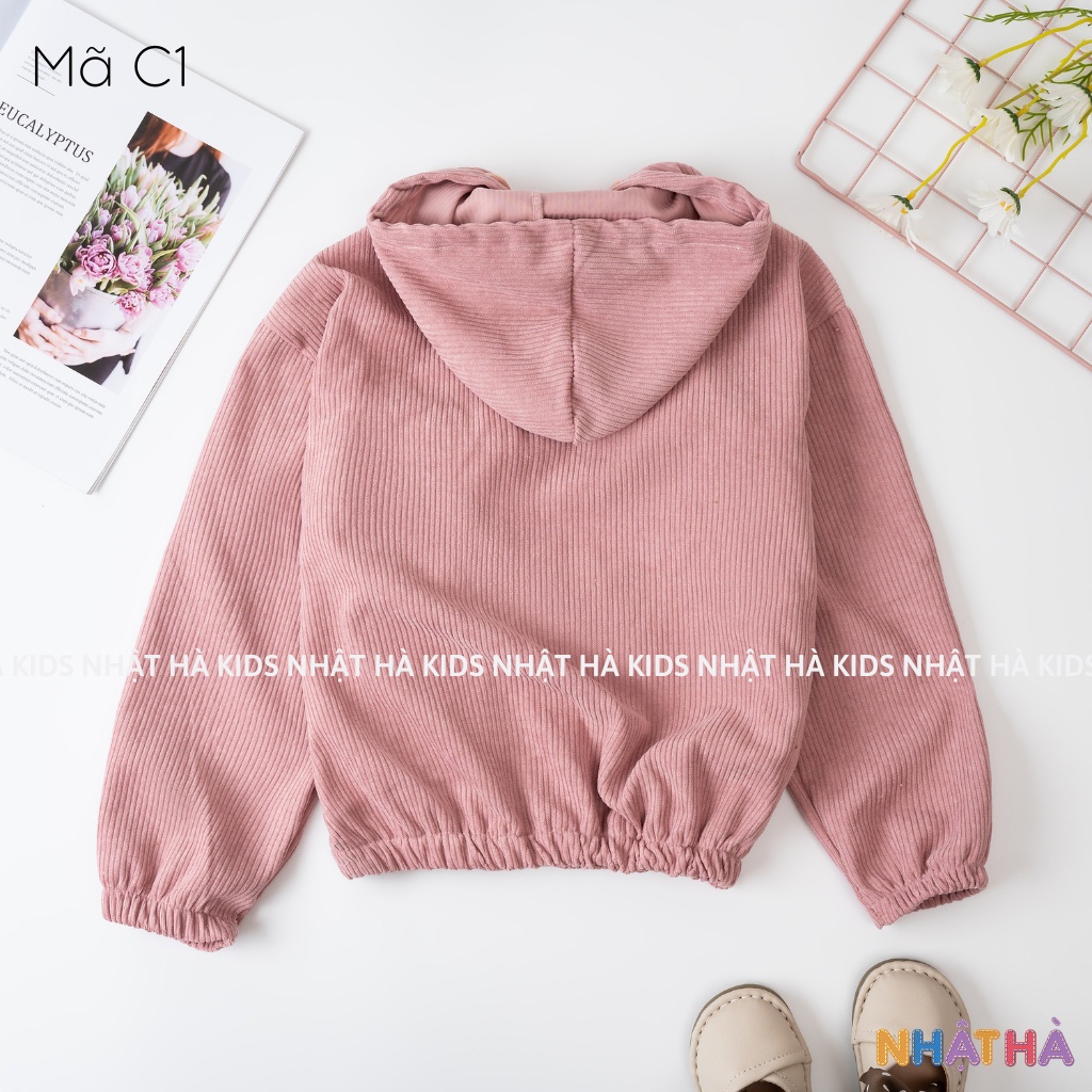 Áo khoác cho bé gái NHẬT HÀ size đại 11-45kg chất nhung tăm 1 lớp siêu ấm mùa đông