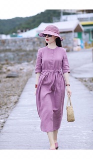 Váy linen Tím siêu xinh [ chất linen+hàng thiết kế]